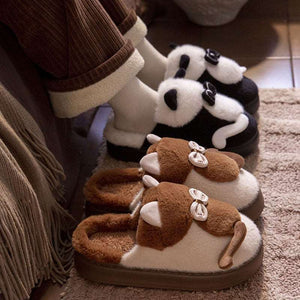 Cute Cat Slippers Fluffy Furry Women Home Platform Slippers Men Winter Plush Slides Indoor Fuzzy Slippers Lovely Cotton Shoes