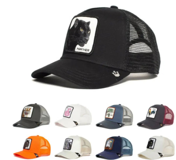 Animal Cartoon Mesh Embroidery Trucker Baseball Cap - Breathable Sunscreen Hat with Black Panther Tiger Design - Thekoda.online