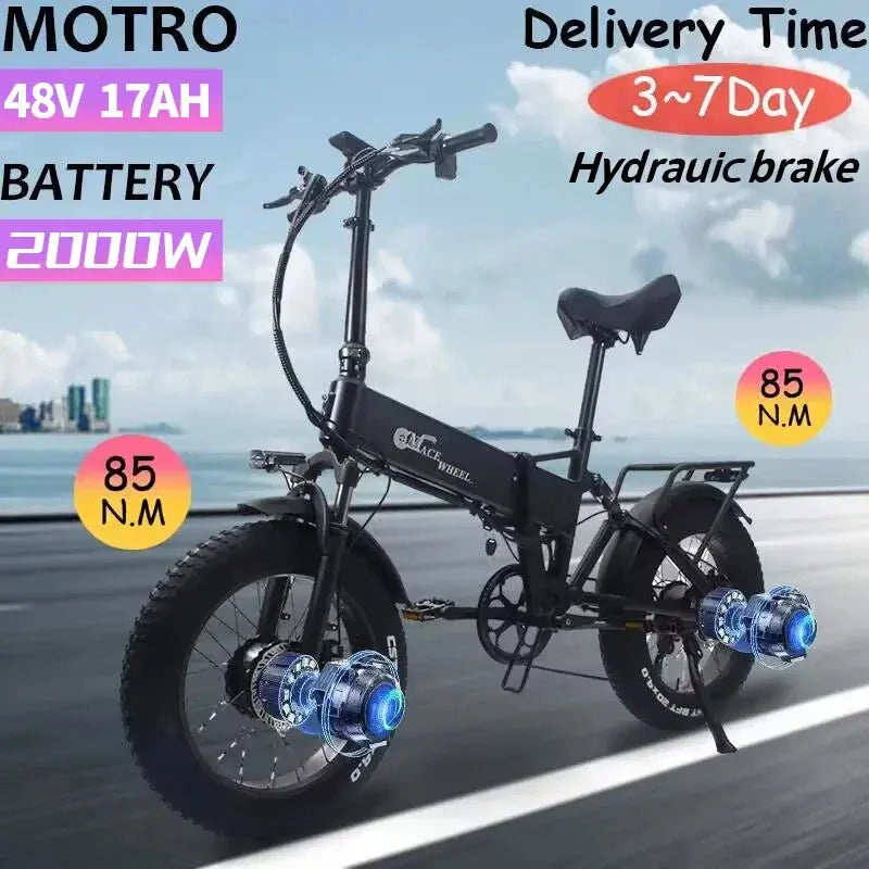 Foldable Mountain E-bike, Dual Motor Snow Electric Bicycle, New, RX20MAX, 2000W, 48V, 17Ah, 20Inch * 4.0 Fat Tyre - Premium  from My Store - Just $1878.99! Shop now at thekodaonline