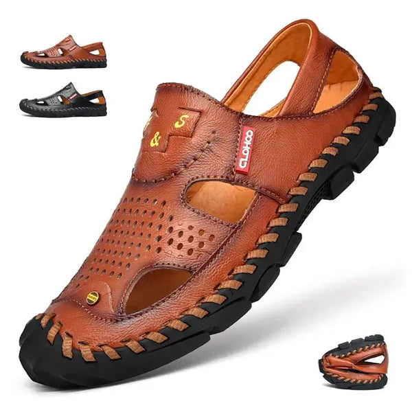 2023 Men's Genuine Leather Sandals | Handmade Stitching | Non Slip | Durable | Indoor Outdoor Beach Shoes Thekoda.online