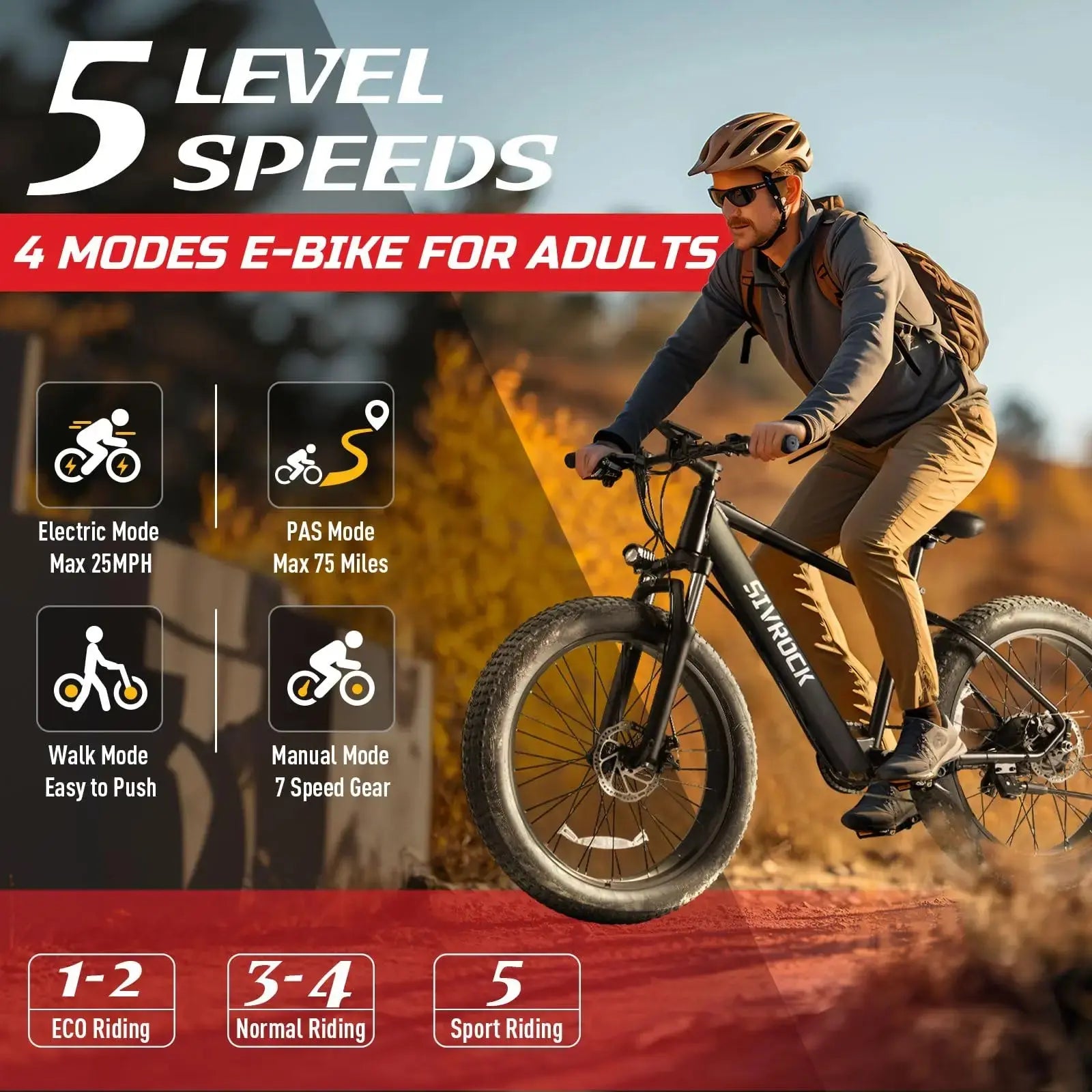 Electric Mountain Bike for Adults 25MPH 75Miles Range 750W Motor 48V 15Ah Ebike 26"x4.0" Fat Tire Shimano 7 Speed Hidden Battery - Premium  from My Store - Just $1495! Shop now at thekodaonline