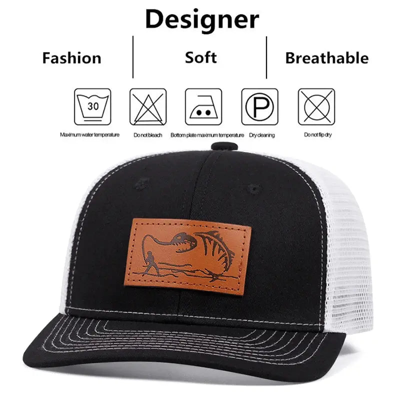 Men's Fashion Fisherman Pattern Leather Label Richardson Duck Tongue Hat Adjustable Hip Hop Baseball Hat Sunshade Cowboy Caps - Premium Trucker hats from My Store - Just $25.99! Shop now at thekodaonline