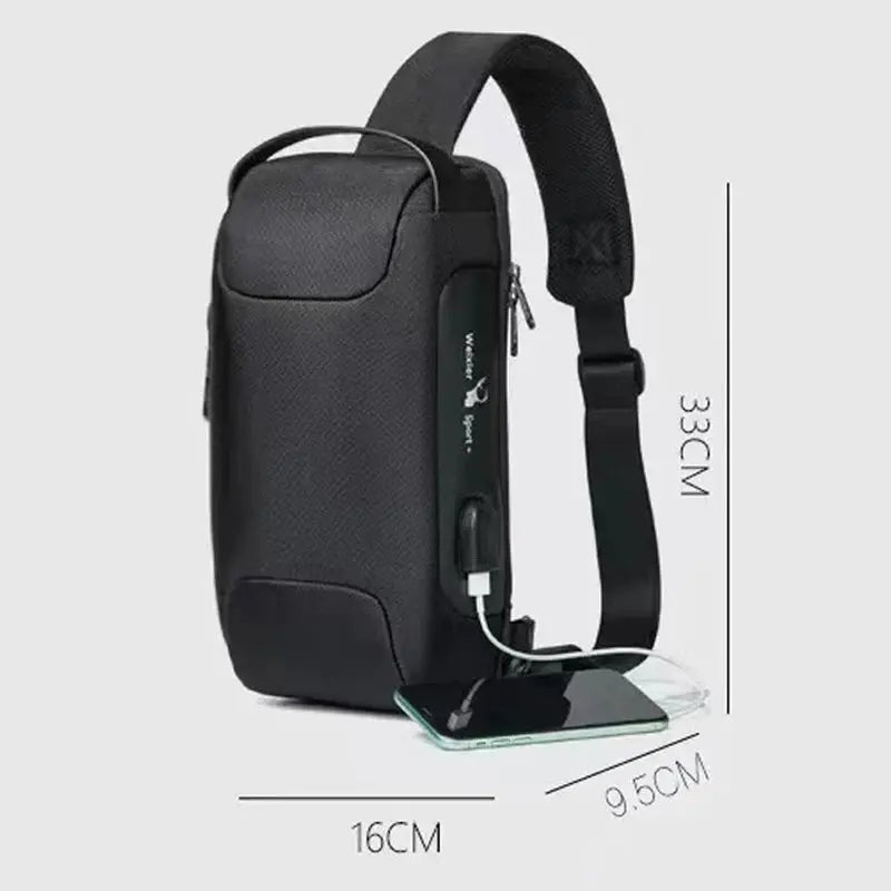 Designer Chest Bag Shoulder Bag for Men Waterproof USB Crossbody Anti-Theft Short Sports Running Travel Messenger Sling Fashion - Premium Anti-theft bag from thekodaonline - Just $39.99! Shop now at thekodaonline