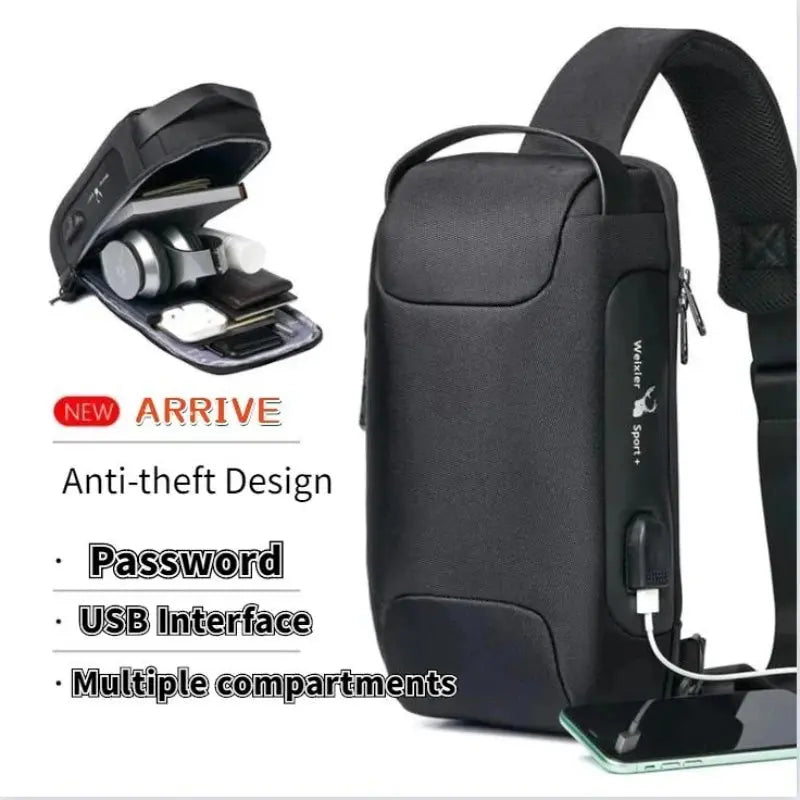 Designer Chest Bag Shoulder Bag for Men Waterproof USB Crossbody Anti-Theft Short Sports Running Travel Messenger Sling Fashion - Premium Anti-theft bag from thekodaonline - Just $39.99! Shop now at thekodaonline