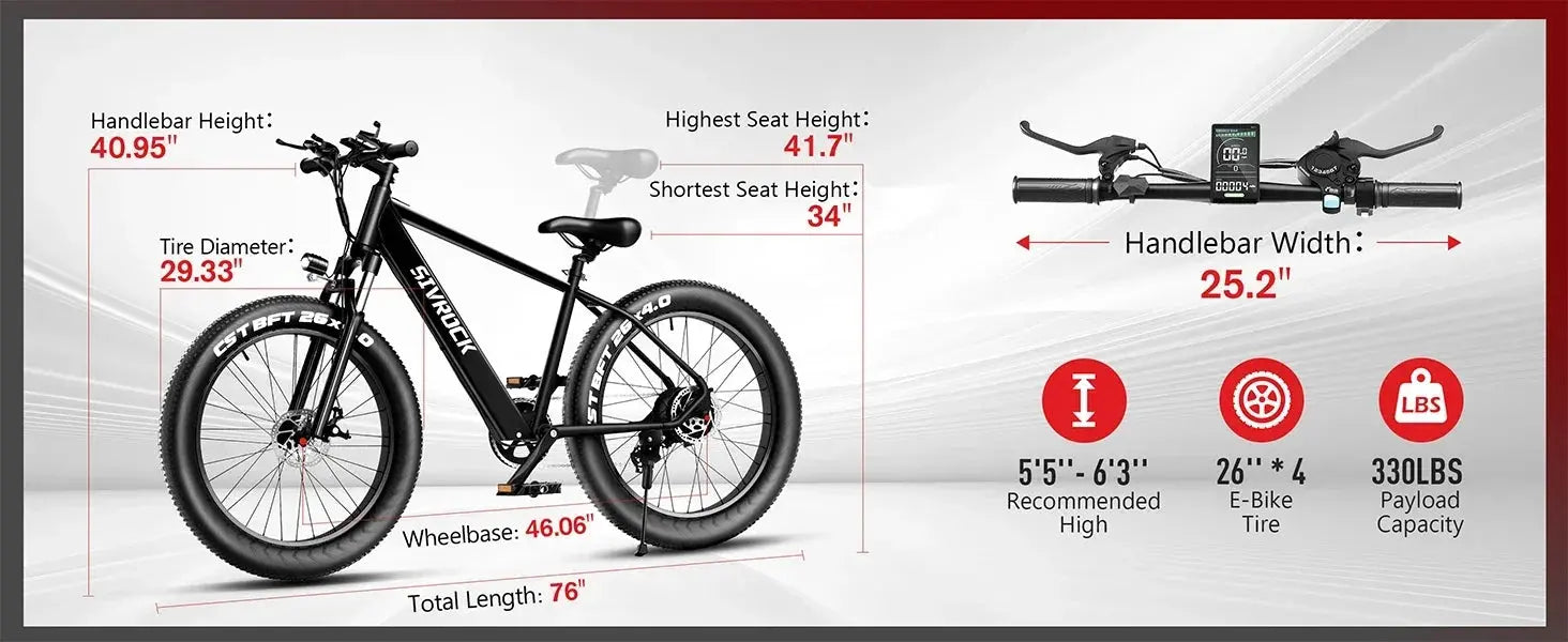 Electric Mountain Bike for Adults 25MPH 75Miles Range 750W Motor 48V 15Ah Ebike 26"x4.0" Fat Tire Shimano 7 Speed Hidden Battery - Premium  from My Store - Just $1495! Shop now at thekodaonline