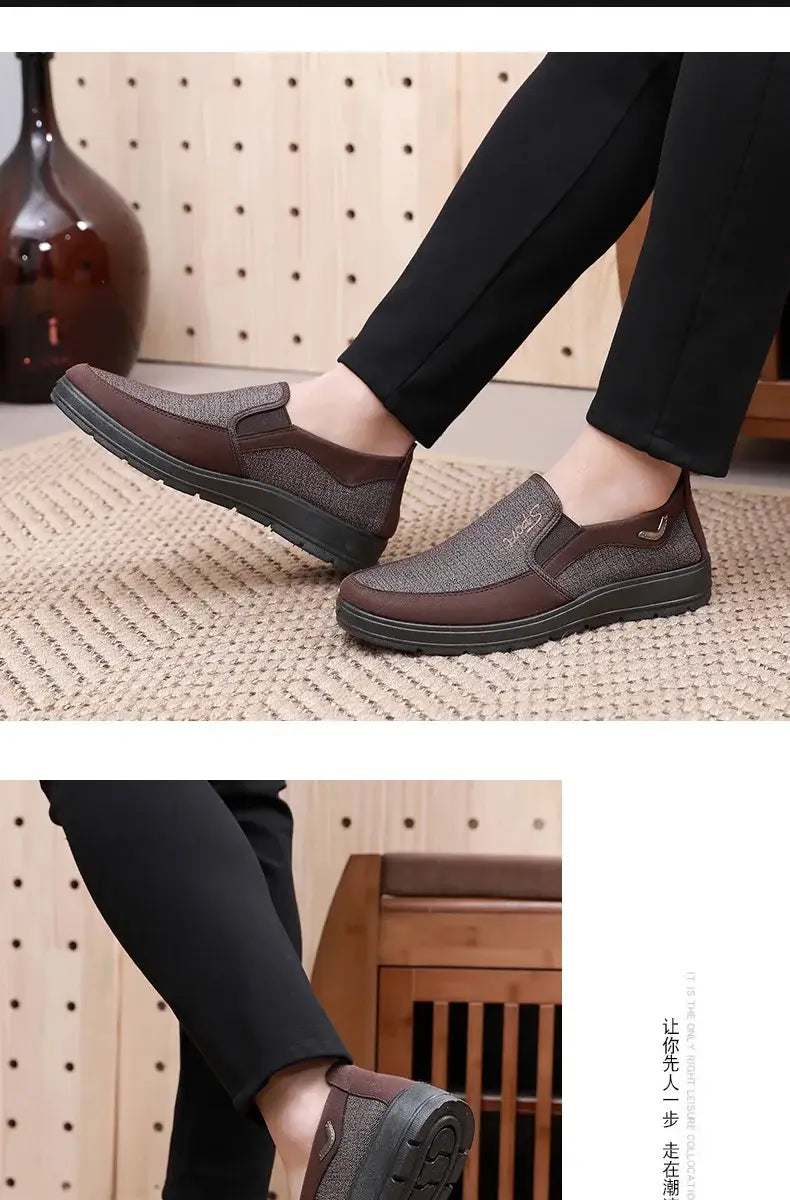 Brown leather slip-on loafers for men, ideal cloth shoes for big yards and elderly father soft.