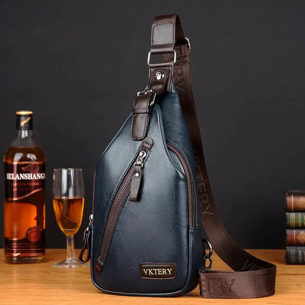 High-Quality PU Leather Men's Chest Bag - Sports Sling Bag for Fashionable Travel - Luxury Male Shoulder Messenger Bag Thekoda.online
