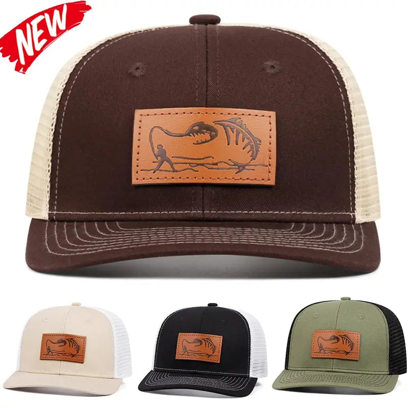 Men's Fashion Fisherman Pattern Leather Label Richardson Duck Tongue Hat Adjustable Hip Hop Baseball Hat Sunshade Cowboy Caps - Premium Trucker hats from My Store - Just $25.99! Shop now at thekodaonline