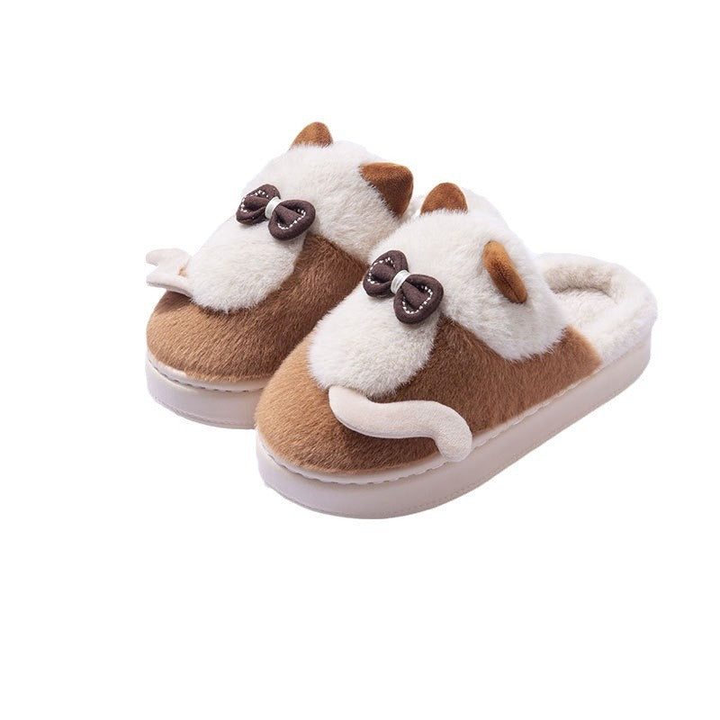 Cute Cat Slippers Fluffy Furry Women Home Platform Slippers Men Winter Plush Slides Indoor Fuzzy Slippers Lovely Cotton Shoes