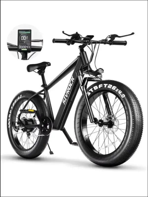 Electric fat tire bicycle with a sturdy black frame and wide tires.