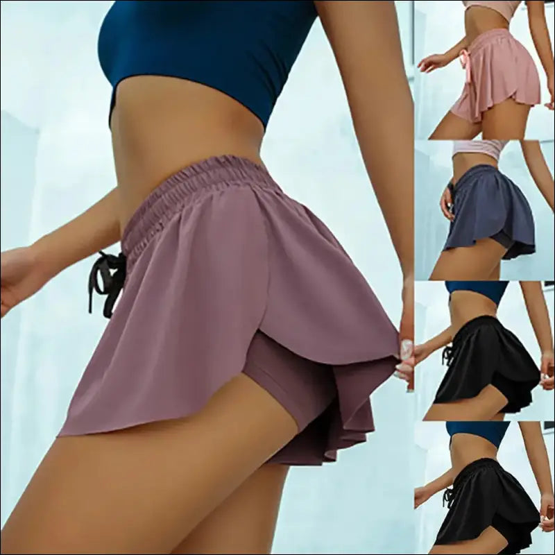 Flared mini skirt with ruffled layers shown in multiple colors.