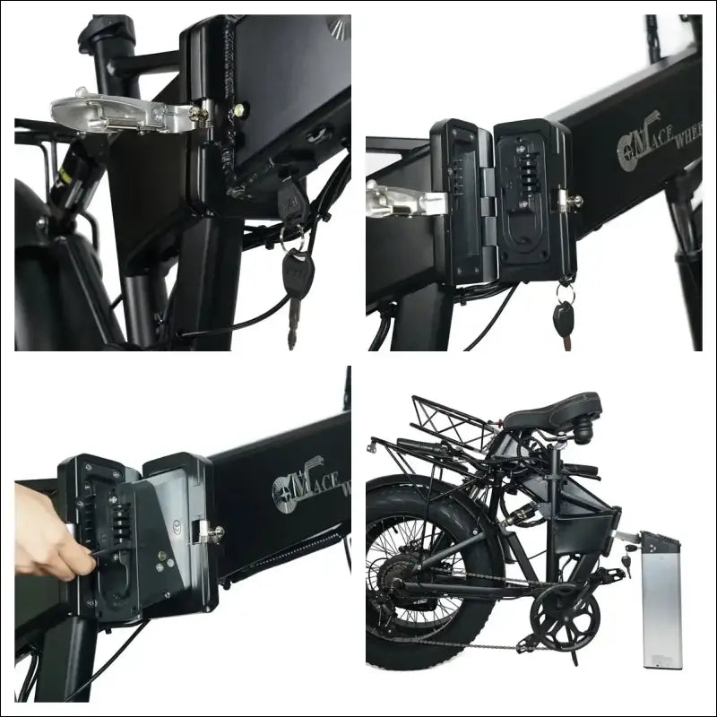 Foldable electric bicycle with a detachable battery pack.