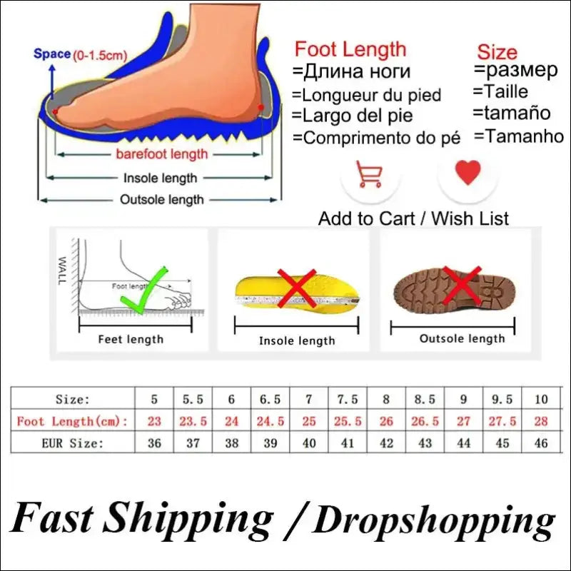 Diagram of a foot showing measurements for shoe sizing in multiple languages.